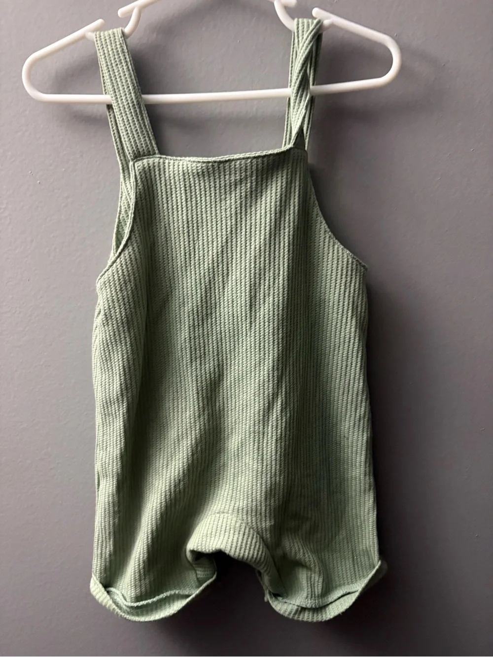 Child Green Ribbed Cotton Overalls for Kids